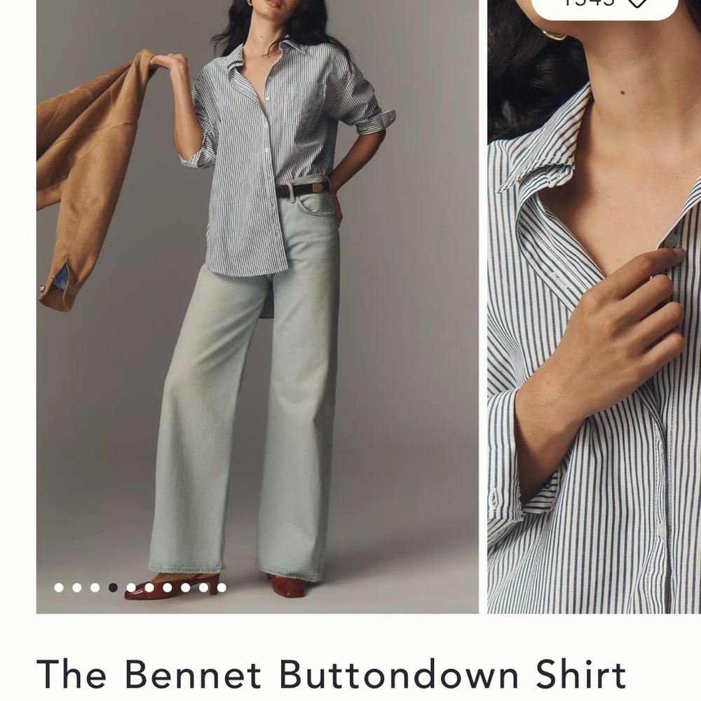 Maeve by Anthropologie Blue & White Striped Bennet Buttondown Shirt, size Small